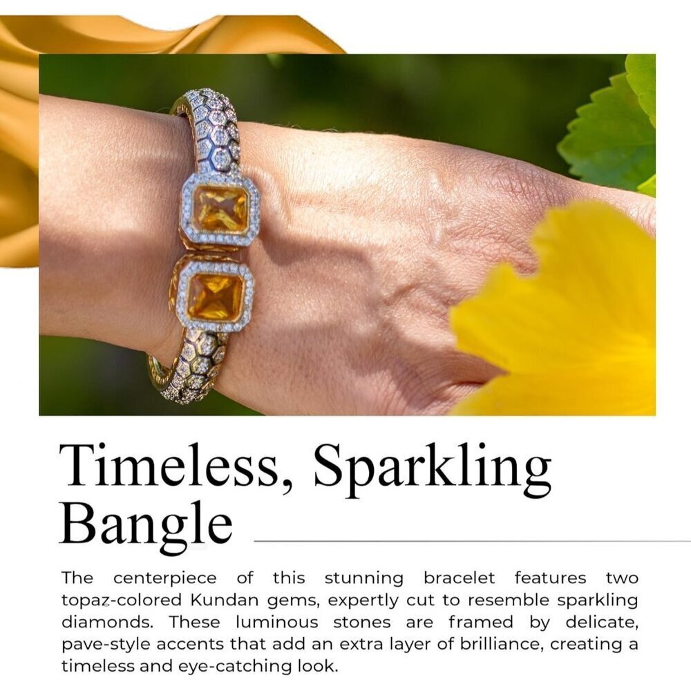 Women's Topaz 18k Gold Plated Cuff Intricate Hexagonal Design Stunning Bangle - Picture 2 of 9